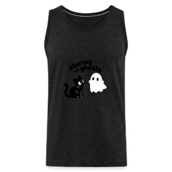 Süße Katze trifft Geist | Minimal Halloween Motiv - Männer Premium Bio Tank Top - Anthrazit - Vorne - AI Model Male 185 dark (185cm)