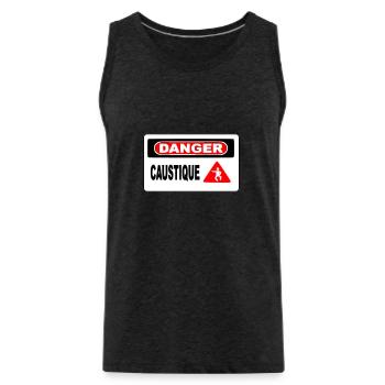 Panneau Danger Caustique - Débardeur bio Premium Homme - charbon - Devant - AI Model Male 185 dark (185cm)
