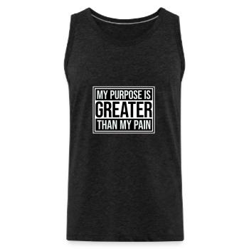 My Purpose Is Greater Than My Pain Meaning Quote Logo - Men's Premium Organic Tank Top - charcoal grey - Front - AI Model Male 185 dark (185cm)