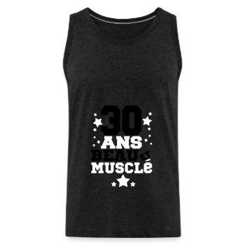 30 ANS BEAU ET MUSCLé,citations,message - Débardeur bio Premium Homme - charbon - Devant - AI Model Male 185 dark (185cm)