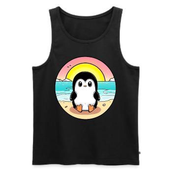 Pingouin de plage au coucher du soleil - Débardeur bio Premium Homme - charbon - Devant - AI Model Male 185 dark (185cm)