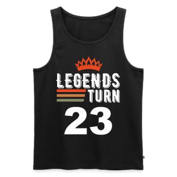 Legends turn 23, 23 birthday - Men's Premium Organic Tank Top - charcoal grey - Front - AI Model Male 185 dark (185cm)