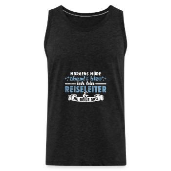 Morgens müde, abends blau - Reiseleiter - Männer Premium Bio Tank Top - Anthrazit - Vorne - AI Model Male 185 dark (185cm)