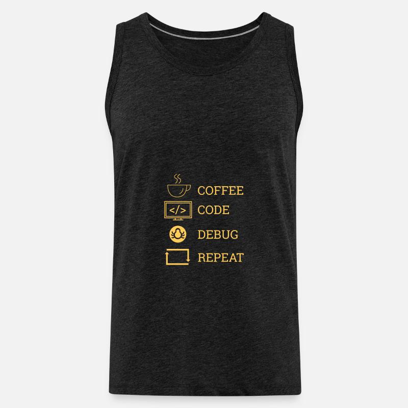 "Coffee Code Debug Repeat" | Programmierer - Männer Premium Bio Tank Top - Anthrazit