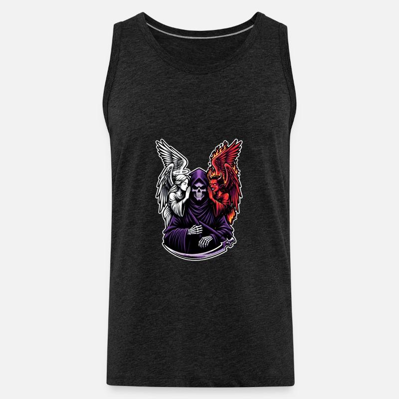 Sensenmann mit Engel und Dämon - Männer Premium Bio Tank Top - Anthrazit
