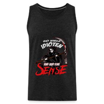 So viele Idioten und nur eine Sense Sarkasmus - Männer Premium Bio Tank Top - Anthrazit - Vorne - AI Model Male 185 dark (185cm)