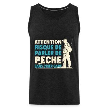 Pêcheur risque de parler de pêche cadeau humour - Débardeur bio Premium Homme - charbon - Devant - AI Model Male 185 dark (185cm)