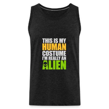 Citation extraterrestre de costume humain - Débardeur bio Premium Homme - charbon - Devant - AI Model Male 185 dark (185cm)