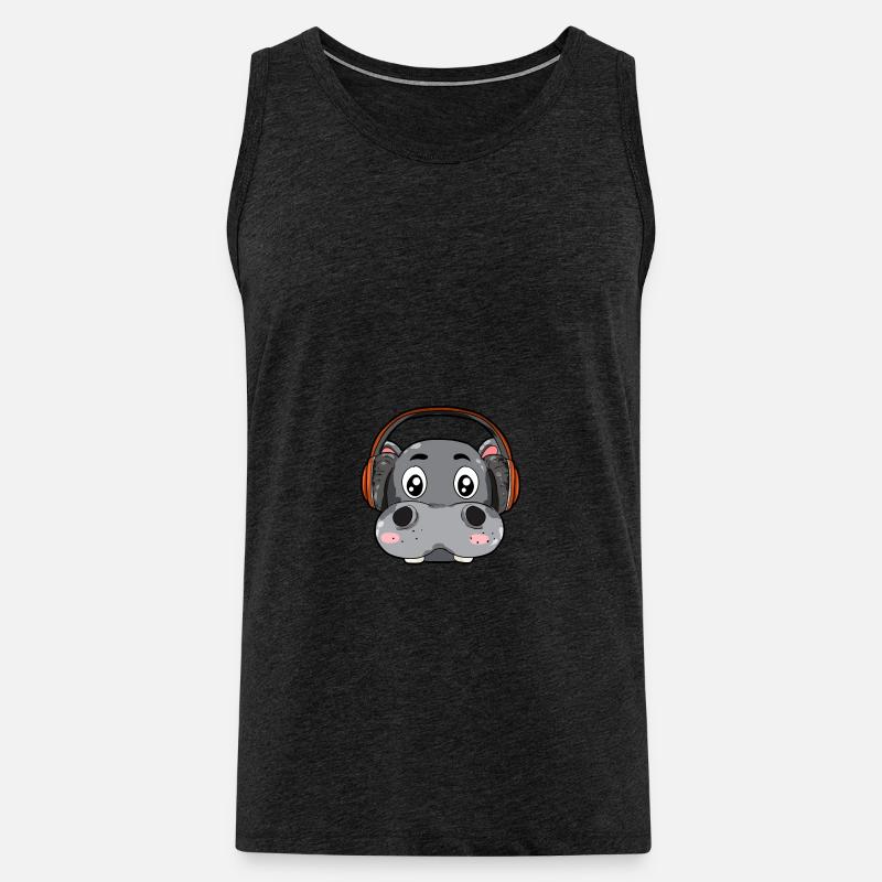 Nilpferd mit Kopfhörer - Männer Premium Bio Tank Top - Anthrazit