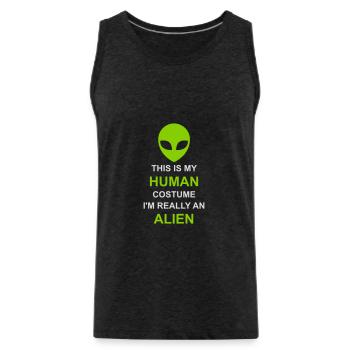 Citation extraterrestre de costume humain - Débardeur bio Premium Homme - charbon - Devant - AI Model Male 185 dark (185cm)
