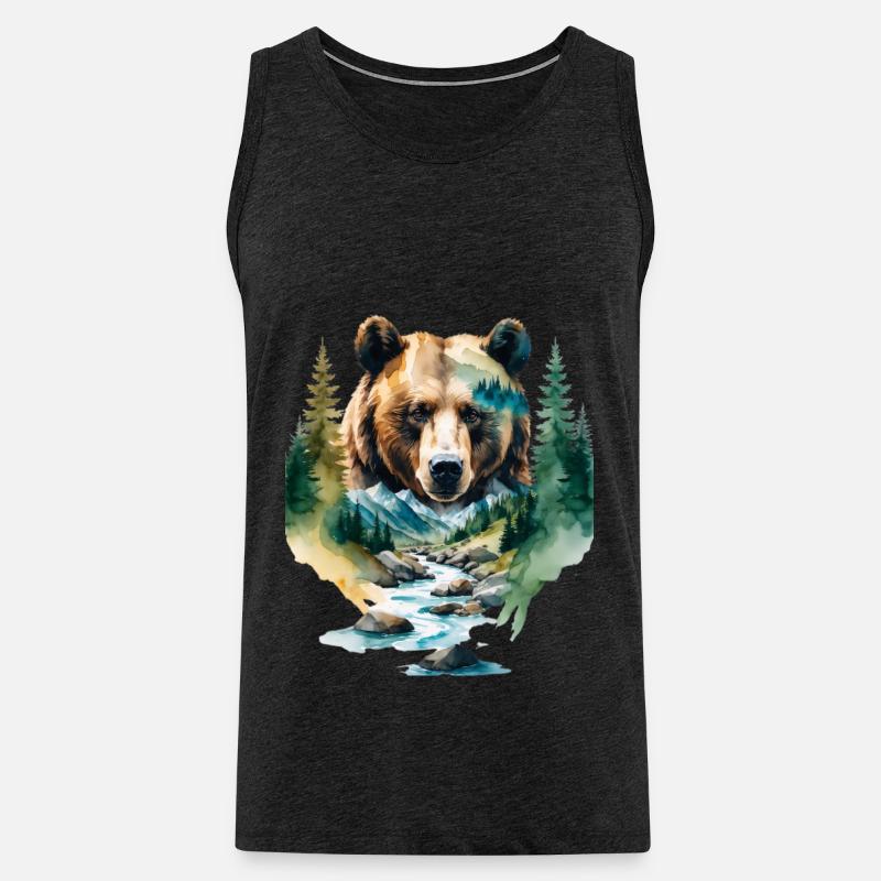 Wasserfarbener Waldbär - Männer Premium Bio Tank Top - Anthrazit