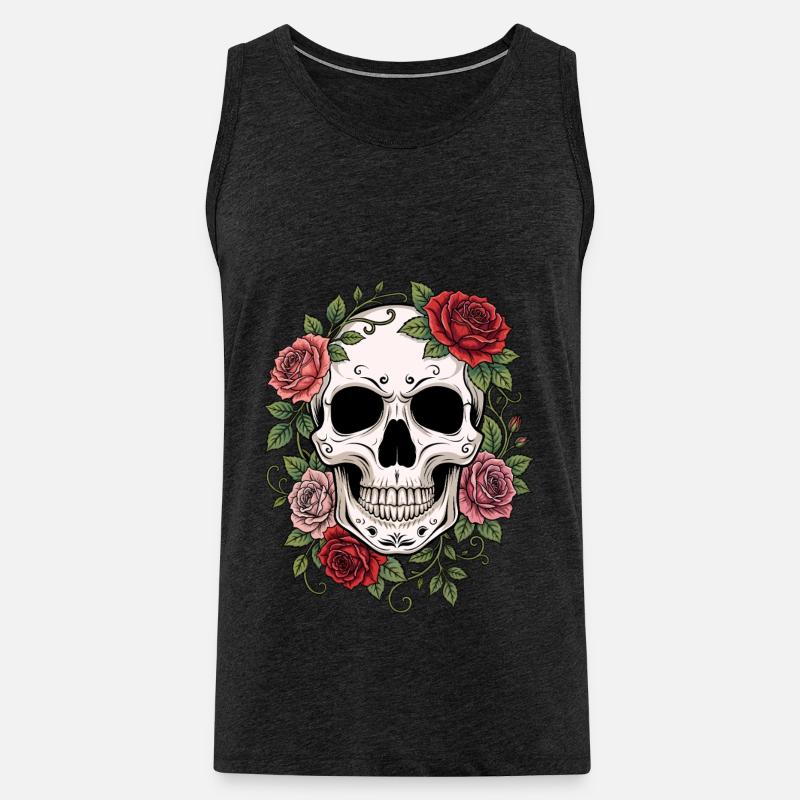 Skull & Red Roses, Gothic, Skull, Rock - Männer Premium Bio Tank Top - Anthrazit