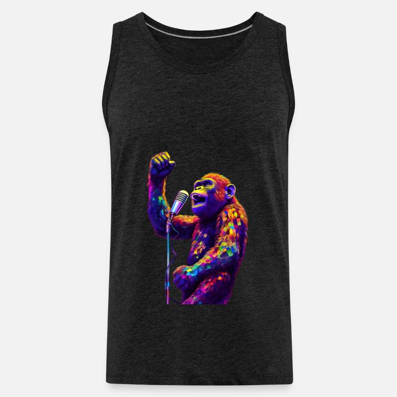 SingenderAffe mit Mikrofon - Männer Premium Bio Tank Top - Anthrazit