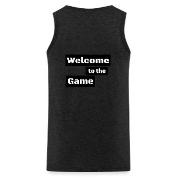 WELCOME TO THE GAME – Minimal Gamer Statement - Men's Premium Organic Tank Top - charcoal grey - Back - AI Model Male 185 dark (185cm)