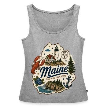 Autocollant côtier vintage de l’État de pin du Maine - Débardeur bio Premium Femme - gris chiné - Devant