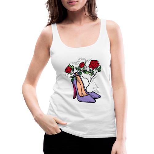 High heels shoes with rose flower. Romantic style. - Women's Premium Tank Top