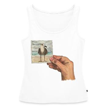 Hand mit Foto einer Möwe - Frauen Premium Organic Tank Top - Weiß - Vorne - AI Model Female 172 light (172cm)