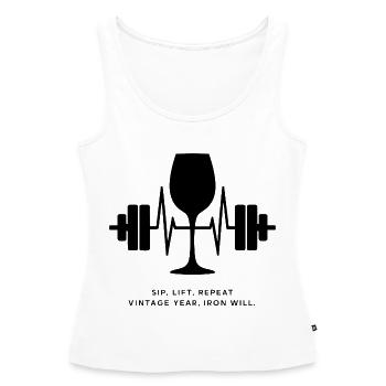 Genuss und Kraft: Wein und Gewichte - Frauen Premium Organic Tank Top - Weiß - Vorne - AI Model Female 172 light (172cm)
