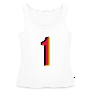 1 Numéro Allemagne Numéro de Maillot Noir Rouge Or - Débardeur bio Premium Femme - blanc - Devant - AI Model Female 172 light (172cm)