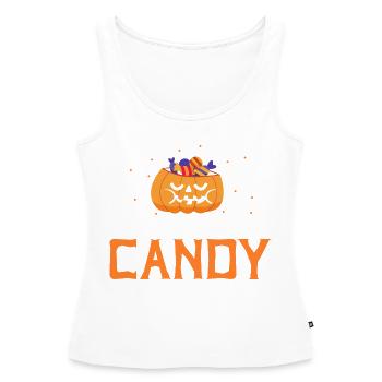 Remplissez-moi de bonbons drôles de citrouille d’Halloween - Débardeur bio Premium Femme - blanc - Devant - AI Model Female 172 light (172cm)