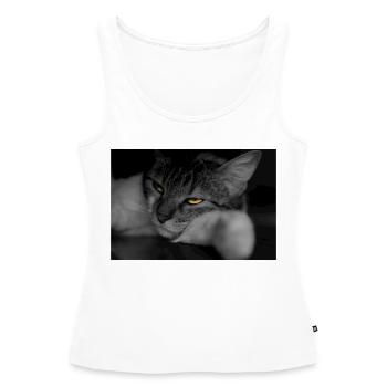 le chat au regard terrible - Débardeur bio Premium Femme - blanc - Devant - AI Model Female 172 light (172cm)