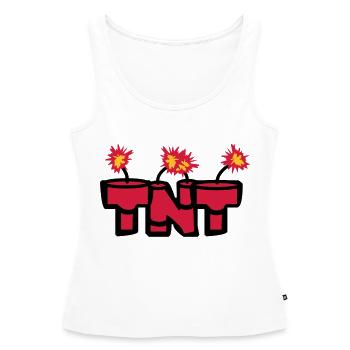 angezuendet texte tige boom feu chaud tnt dyna - Débardeur bio Premium Femme - blanc - Devant - AI Model Female 172 light (172cm)
