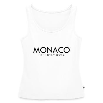 Monaco - Coordonnées - Latitude - Longitude - Débardeur bio Premium Femme - blanc - Devant - AI Model Female 172 light (172cm)