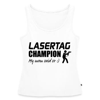 Champion de Laser Tag Ma Maman triste tellement - Débardeur bio Premium Femme - blanc - Devant - AI Model Female 172 light (172cm)