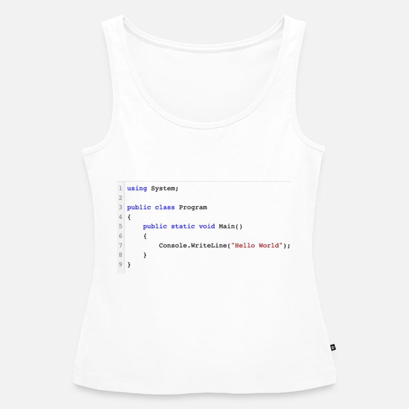 C # .NET Code Hello World Programmer Gift - Débardeur bio Premium Femme - blanc
