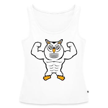 hibou bodybuilder muscles biceps poses gym rat cool - Débardeur bio Premium Femme - blanc - Devant - AI Model Female 172 light (172cm)