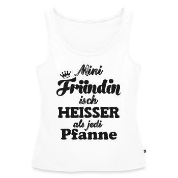 Fründin isch heisser als jede Pfanne Schweiz - Frauen Premium Organic Tank Top - Weiß - Vorne - AI Model Female 172 light (172cm)