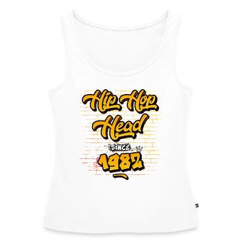 Tête de hip-hop depuis 1982 - 43 ans de vrai flow - Débardeur bio Premium Femme - blanc - Devant - AI Model Female 172 light (172cm)