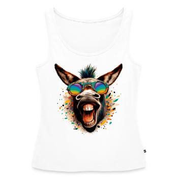 CUL CRAZY HORSE COLORÉ HIPPIE HERBE FÊTE ÂNE - Débardeur bio Premium Femme - blanc - Devant - AI Model Female 172 light (172cm)