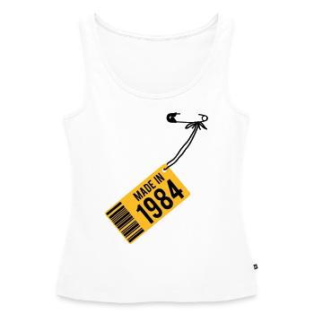 Anniversaire T-shirt 1984 - Débardeur bio Premium Femme - blanc - Devant - AI Model Female 172 light (172cm)