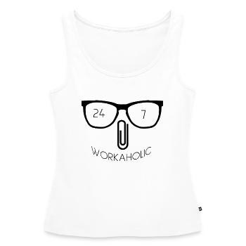 Workaholic 24/7 Nerd Paperclip - Women’s Premium Organic Tank top - white - Front - AI Model Female 172 light (172cm)