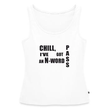 Chill, j'ai un mot Word Pass - Noir - Débardeur bio Premium Femme - blanc - Devant - AI Model Female 172 light (172cm)