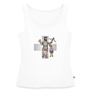 Willy Tell me a story - Women’s Premium Organic Tank top - white - Front - AI Model Female 172 light (172cm)