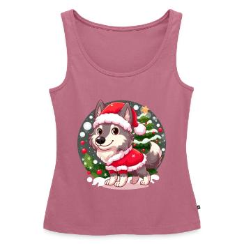 Cute Wolf puppy in Christmas outfit - Women’s Premium Organic Tank top - mauve - Front - AI Model Female 172 light (172cm)