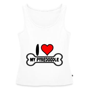 Pyredoodle standard J’aime mon - Débardeur bio Premium Femme - blanc - Devant - AI Model Female 172 light (172cm)