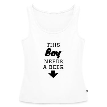 Ce garçon a besoin d’une bière - Débardeur bio Premium Femme - blanc - Devant - AI Model Female 172 light (172cm)
