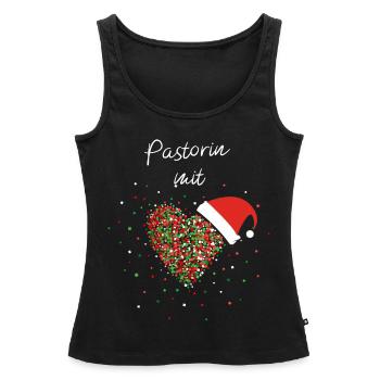 Pastorin mit Herz Weihnachtsmütze Wichteln - Frauen Premium Organic Tank Top - Schwarz - Vorne - AI Model Female 172 light (172cm)