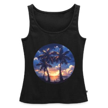 Palmier palmier palmier coucher de soleil palmier plage - Débardeur bio Premium Femme - noir - Devant - AI Model Female 172 light (172cm)