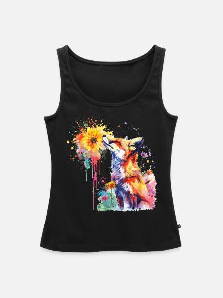 Fuchs mit Aquarellblume, Fuchs - Frauen Premium Organic Tank Top - Schwarz