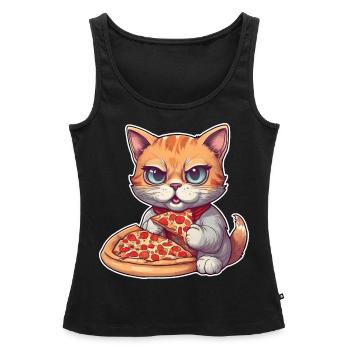 Le chat adore la pizza - Débardeur bio Premium Femme - noir - Devant - AI Model Female 172 light (172cm)