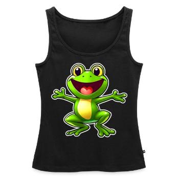 Drôle de grenouille verte dans le style bande dessinée - Débardeur bio Premium Femme - noir - Devant - AI Model Female 172 light (172cm)