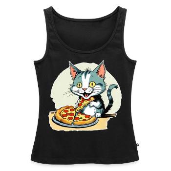 Le chat adore la pizza - Débardeur bio Premium Femme - noir - Devant - AI Model Female 172 light (172cm)