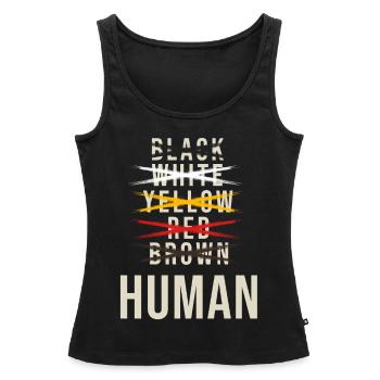 contre le racisme, contre la droite, contre les nazis, l’amour - Débardeur bio Premium Femme - noir - Devant - AI Model Female 172 light (172cm)
