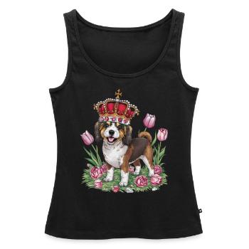Chien lion mignon avec des fleurs et une couronne - Débardeur bio Premium Femme - noir - Devant - AI Model Female 172 light (172cm)