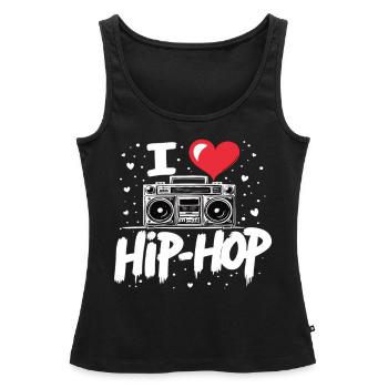 J’aime le hip hop Hip hop Musique hip hop Boombox Rap - Débardeur bio Premium Femme - noir - Devant - AI Model Female 172 light (172cm)