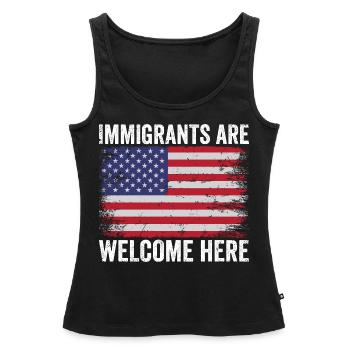 Les immigrants sont les bienvenus Les amoureux de l’immigration - Débardeur bio Premium Femme - noir - Devant - AI Model Female 172 light (172cm)